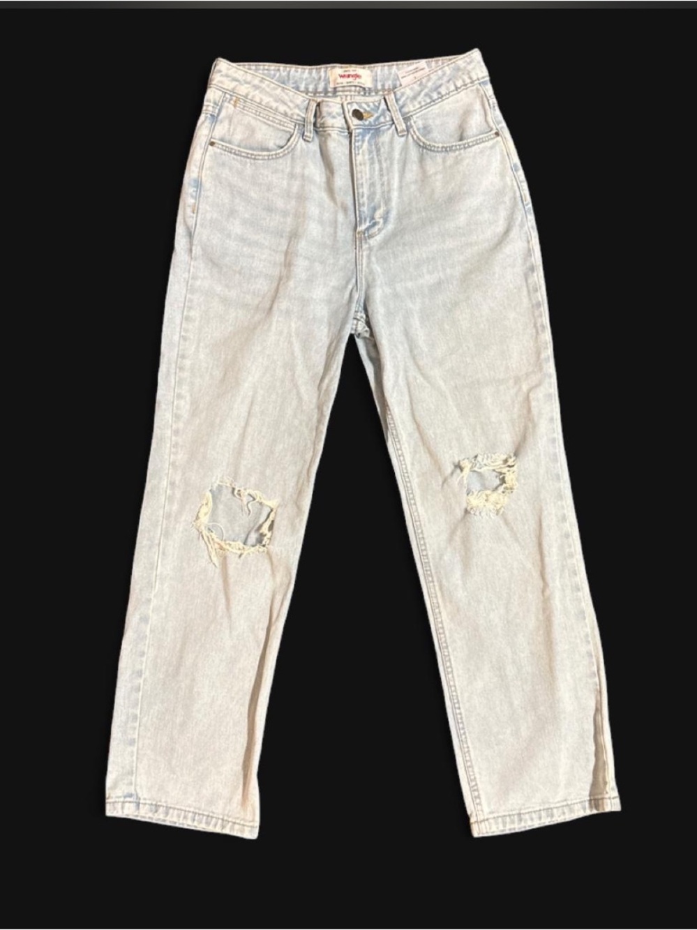 Wrangler Light Wash Denim Jeans with Highrise rodeo straight crop